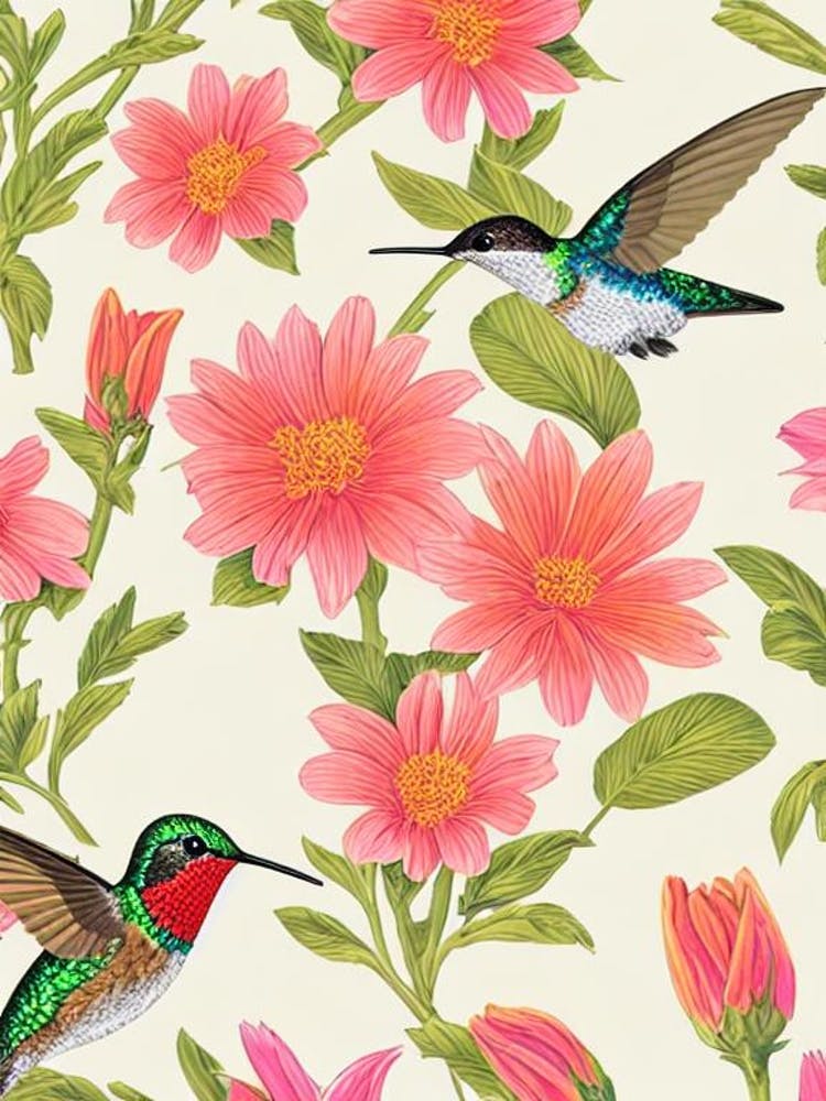 Hummingbird 2 William Morris Style Bird