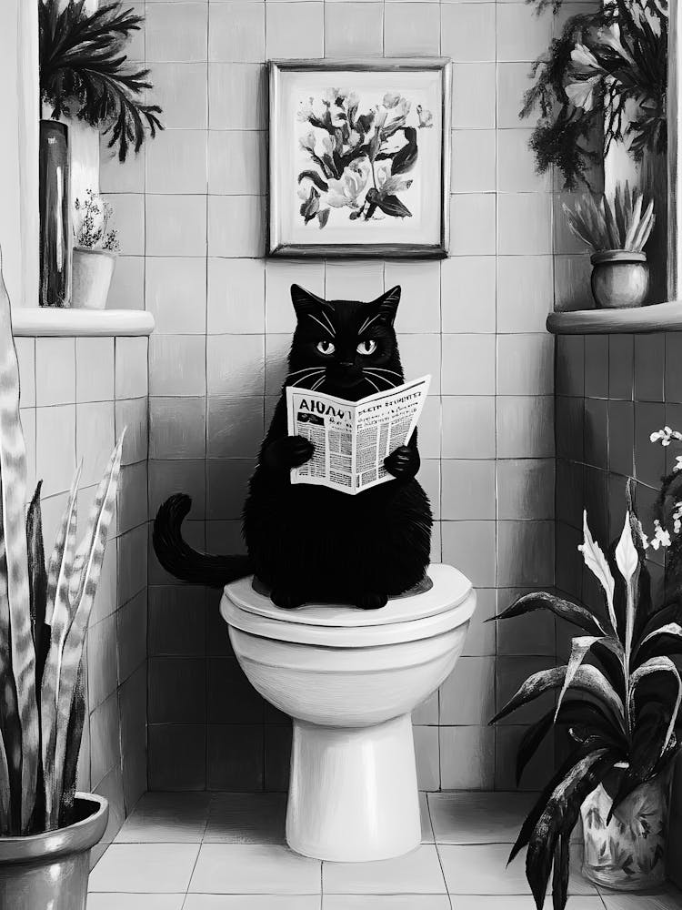Cat Reading Newspaper
