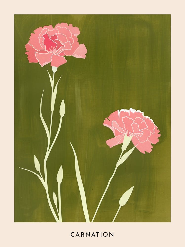 Pink & Green Carnation 4 Flower Poster