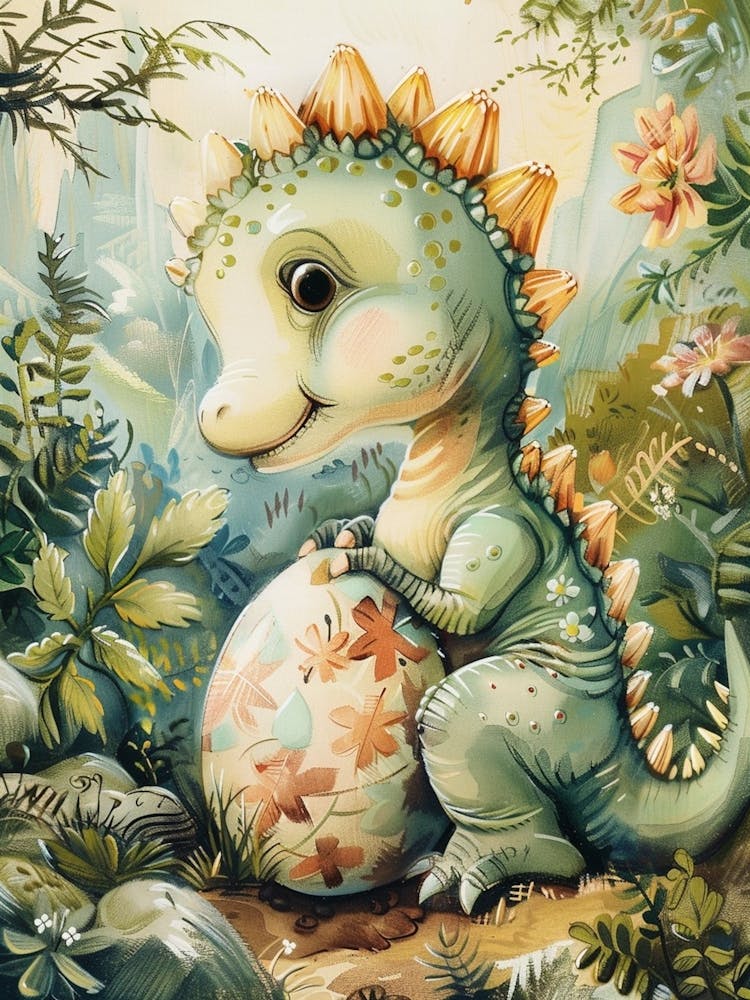 Baby Dinosaur Hatching From An Egg Storybook Style 2