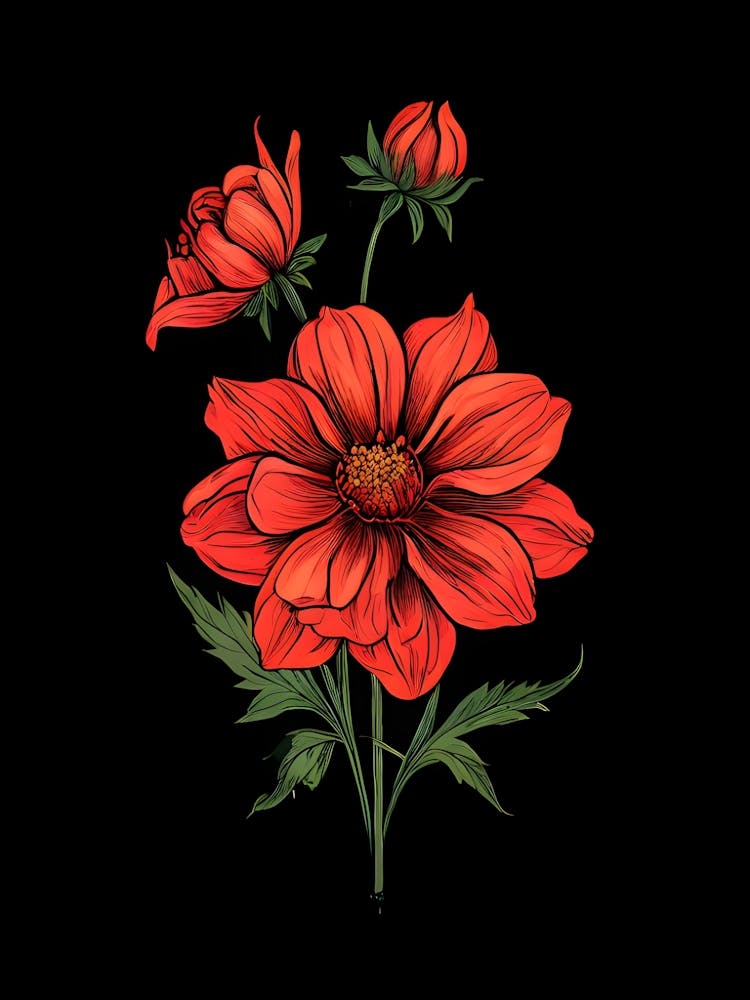 Red Dahlia Flower 1