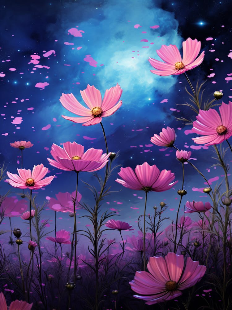 Cosmos Wildflower With Starry Sky, South Western Style (1)