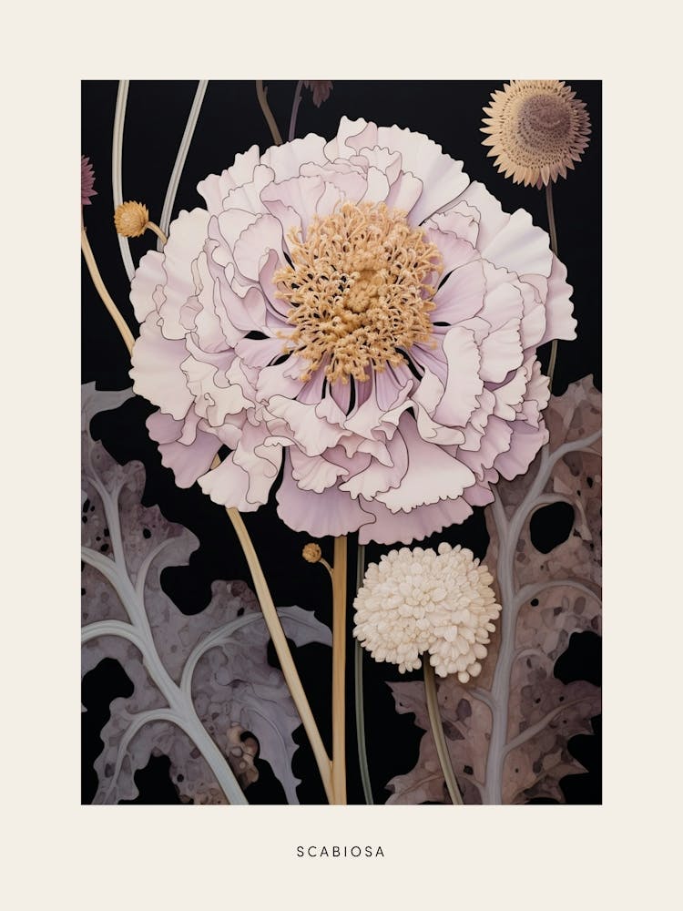 Flower Illustration Scabiosa 1 Poster