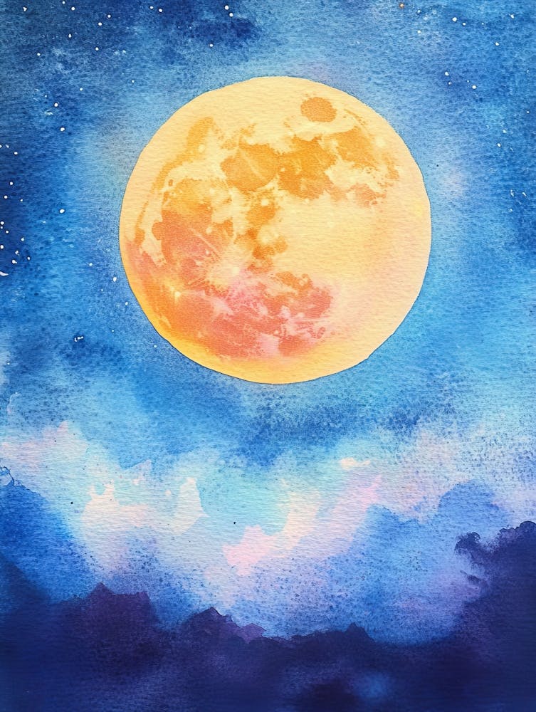 Full Moon Watercolor Painting