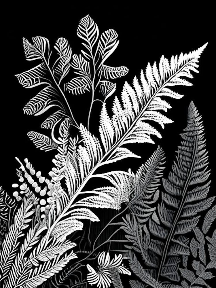 Christmas Fern Wildflower Linocut 1
