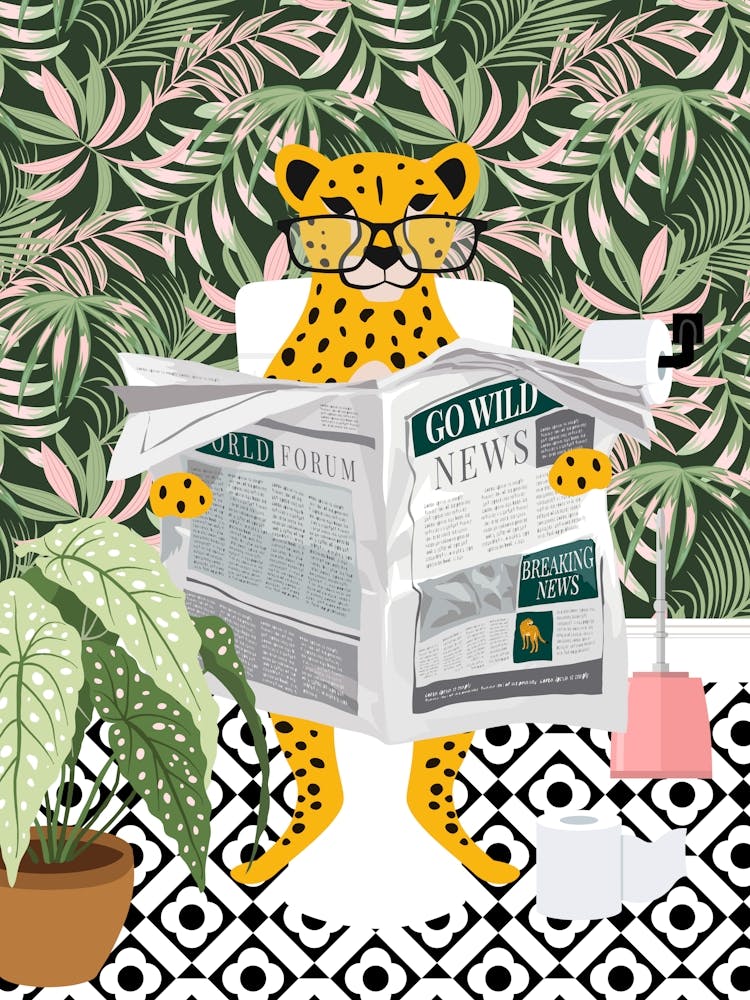 Cheetah On Toilet Bathroom