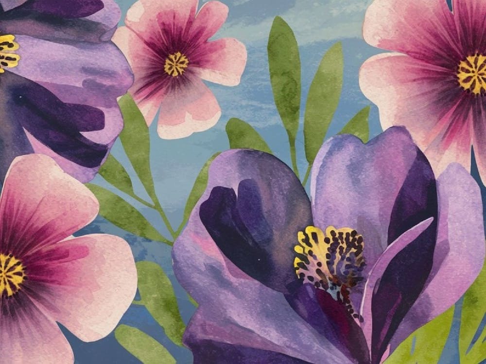 Large Floral Art, Purple Watercolor Flowers