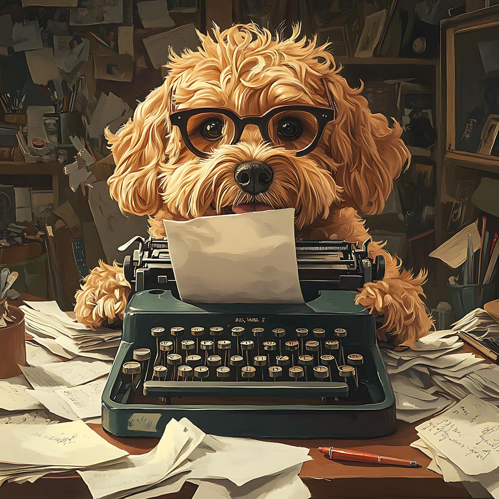 Funny Dog Writer Vintage Art Background 12
