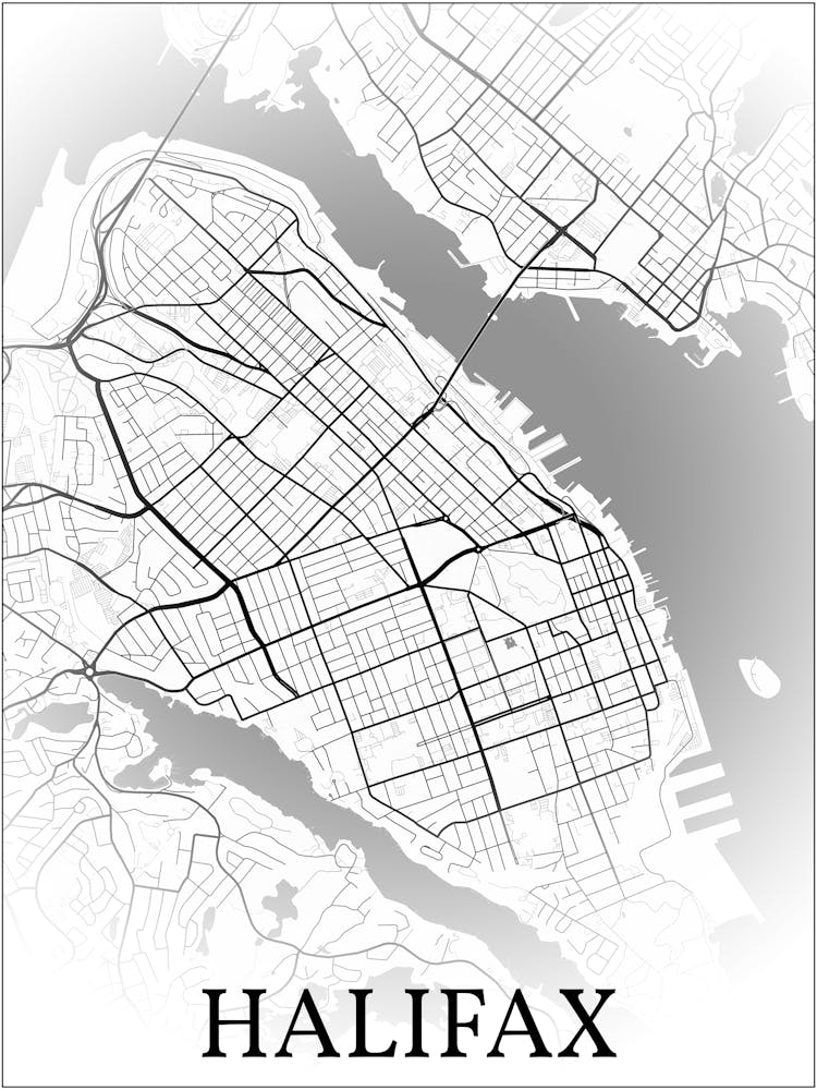 Halifax, Nova Scotia, Canada, City Map, Black And White Fade Design
