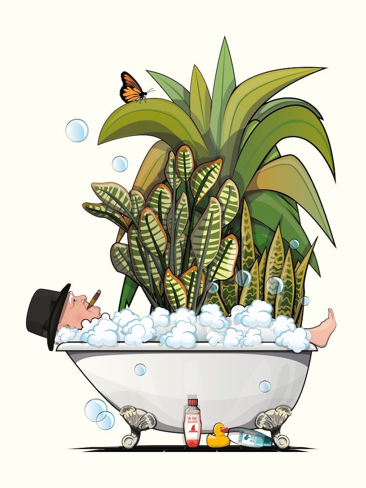 Churchill Relaxing In A Bubble Bath