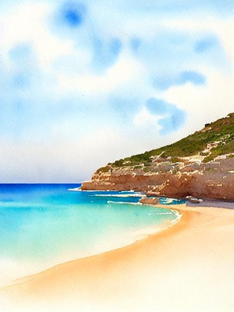 Cala Conta Beach 4, Ibiza, Spain Watercolour
