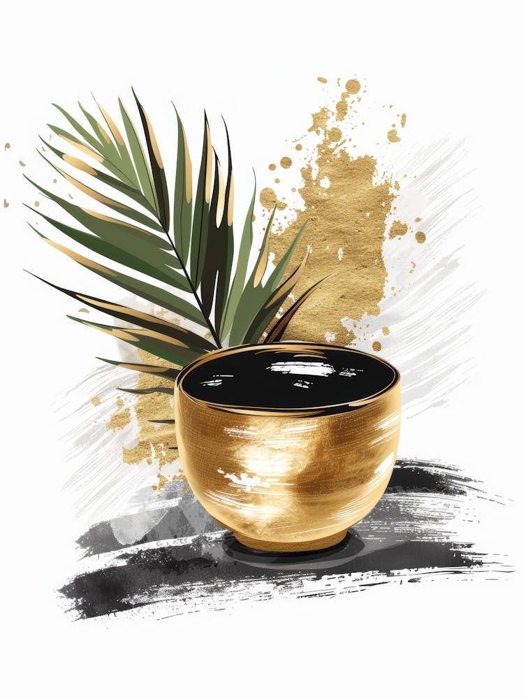 Gold Bowl With Palm Leaf