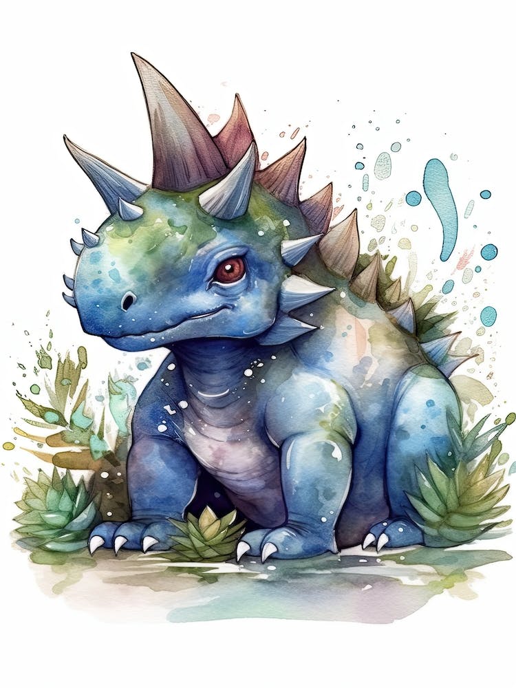 Einiosaurus Cute Dinosaur Watercolour 2