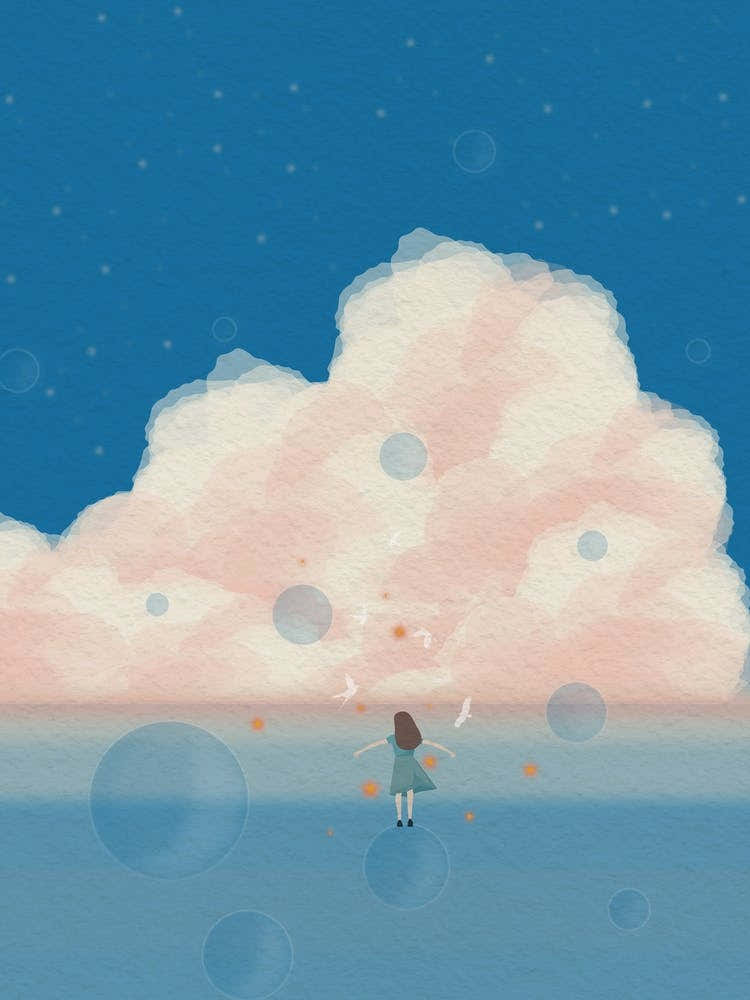 Minimal art Imagine the view over the blue ocean