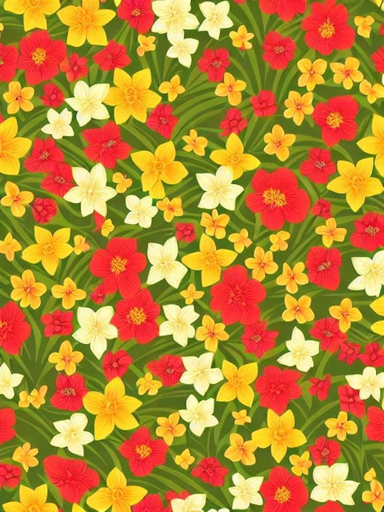 Daffodils Repeat Retro Flower