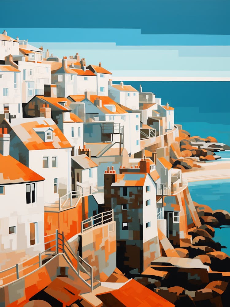 Abstract Illustration Of St Ives Bay Cornwall Orange Hues 2