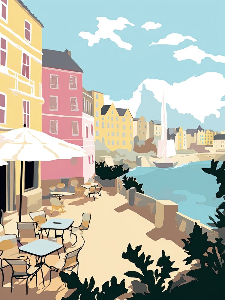 Biarritz, France, Flat Pastels Tones Illustration 2