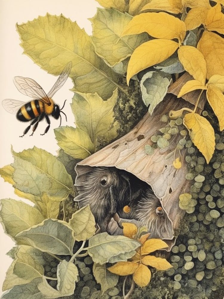 Eastern Bumble Bee Beehive Watercolour Illustration 3
