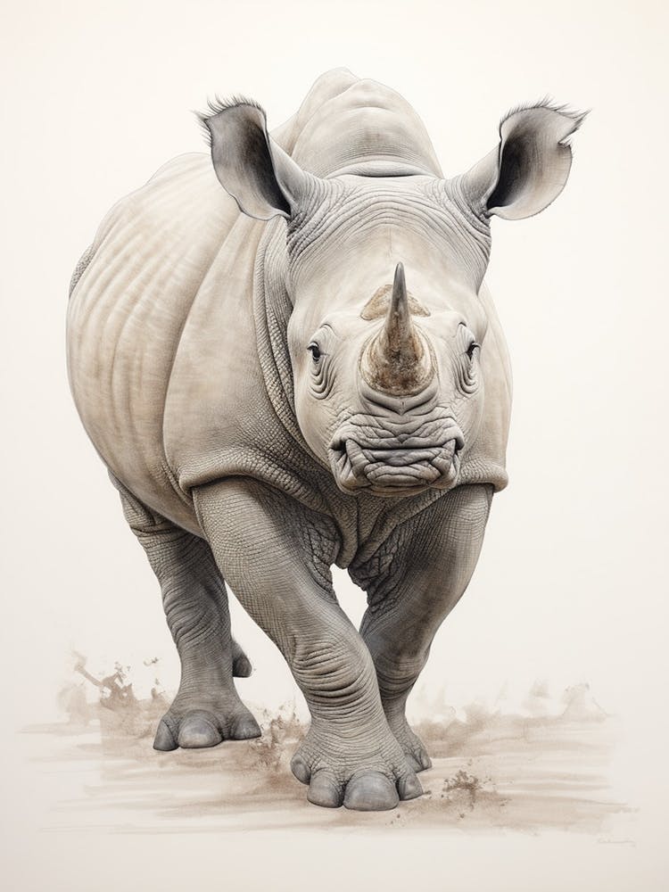 Vintage Rhino Walking Illustration  3