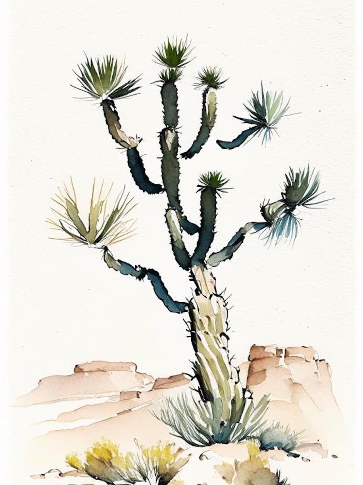 Joshua Trees In Grand Canyon Minimilist Watercolour  (1)