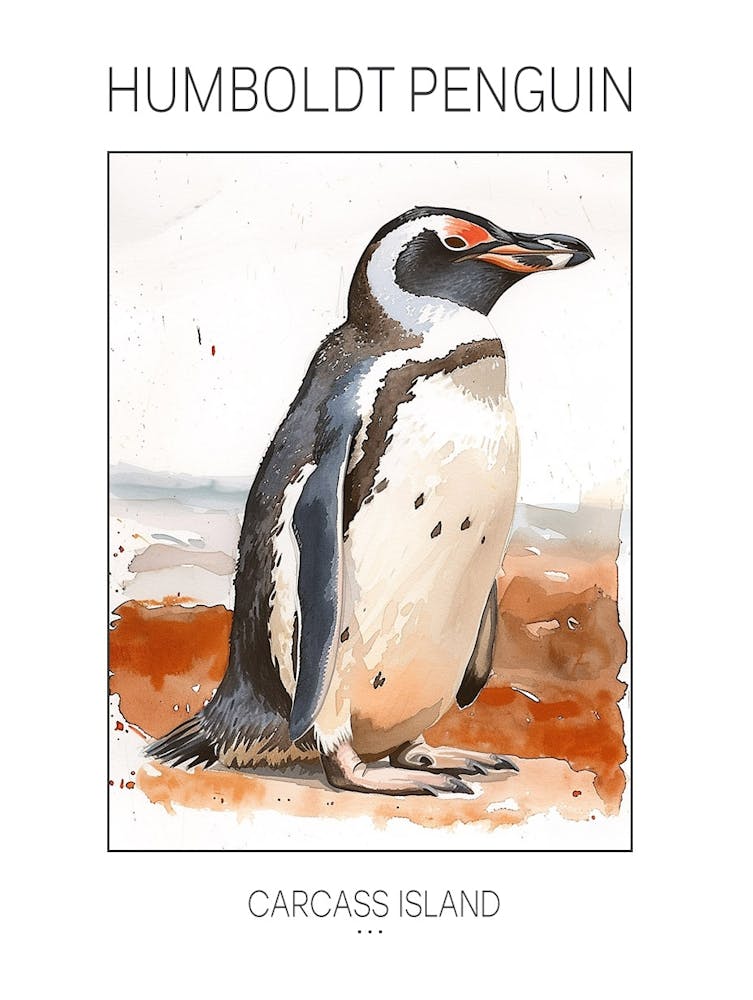 Humboldt Penguin Carcass Island Watercolour Painting 1 Poster