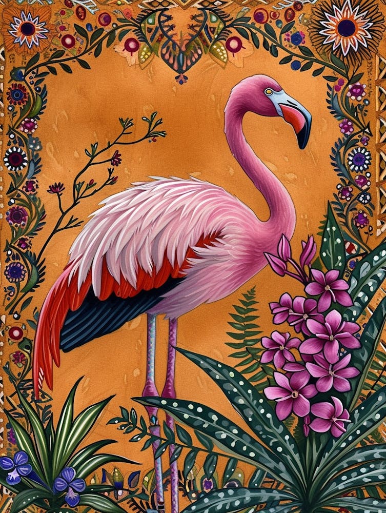 Greater Flamingo And Oleander Boho Print 4