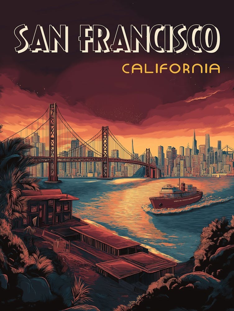 San Francisco Skyline with Golden Gate Bridge Poster