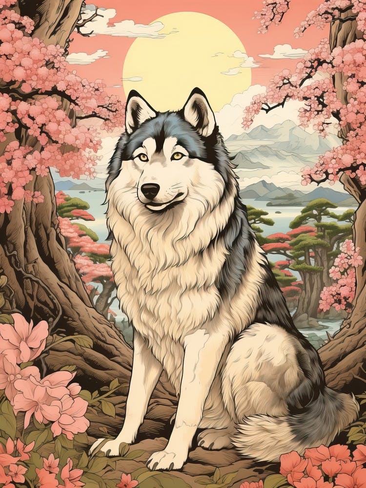 Dog Animal Drawing In The Style Of Ukiyo E 2