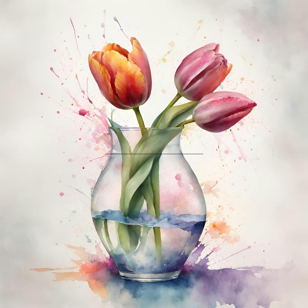 Watercolor Tulips In A Vase