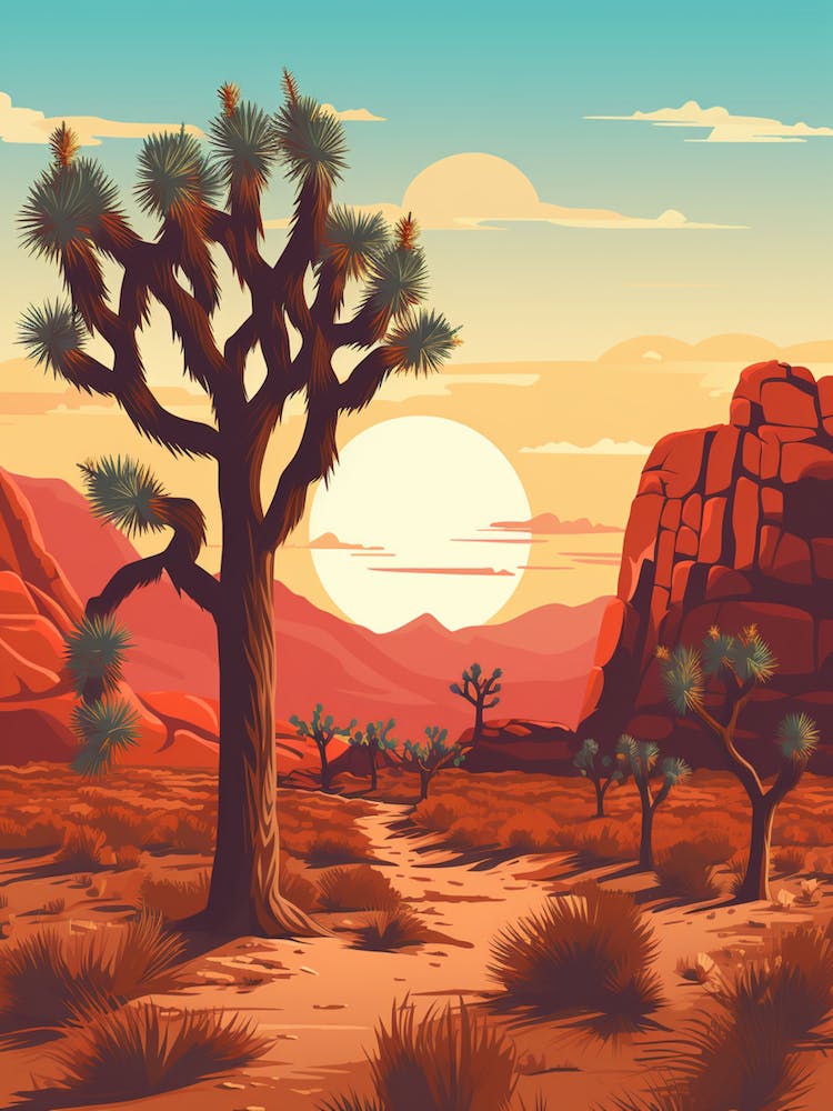 Retro Illustration Of A Joshua Trees At Dusk In Desert 4