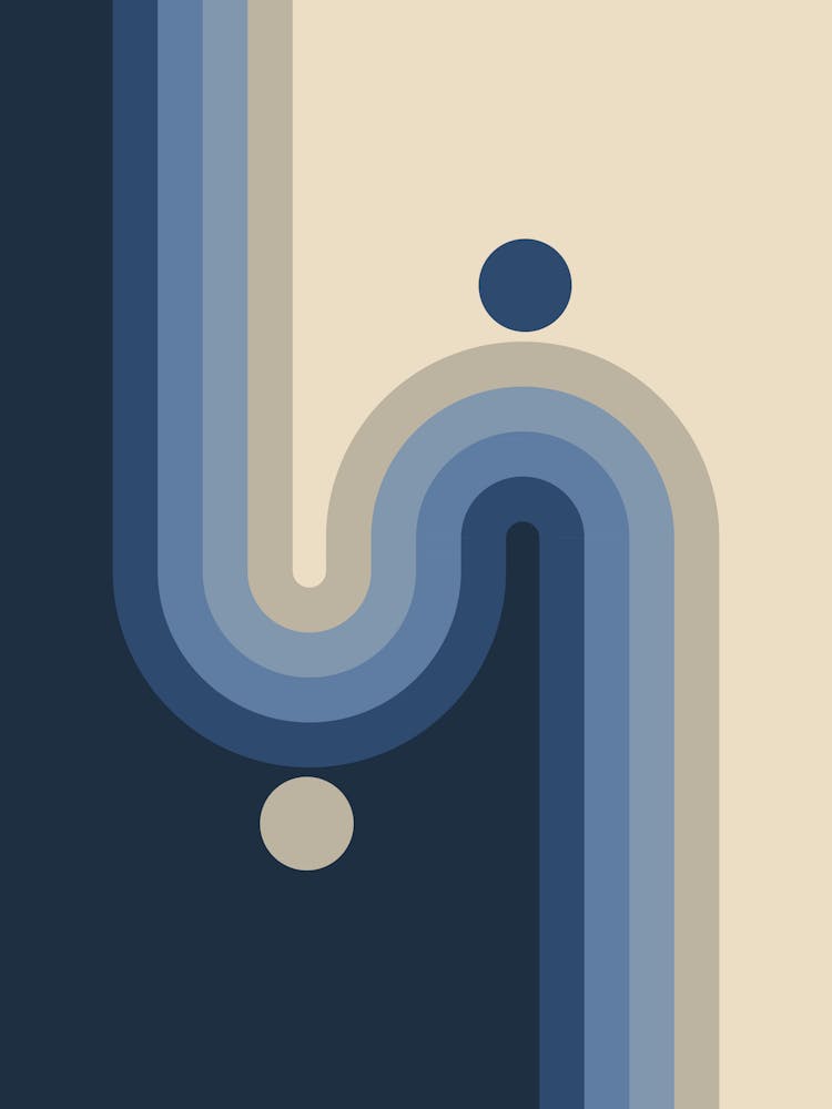 Midcentury Modern Geometric Arch Sun Abstract 12 In Blue Tan 01