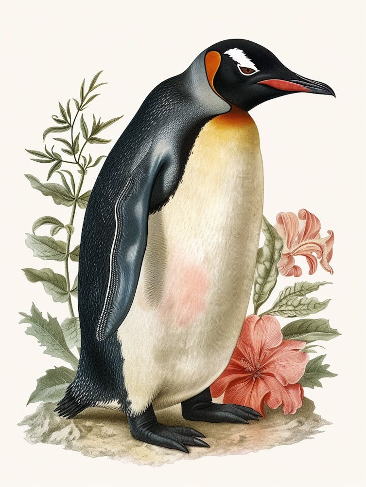 Adlie Penguin Cuverville Island Vintage Botanical Painting 1