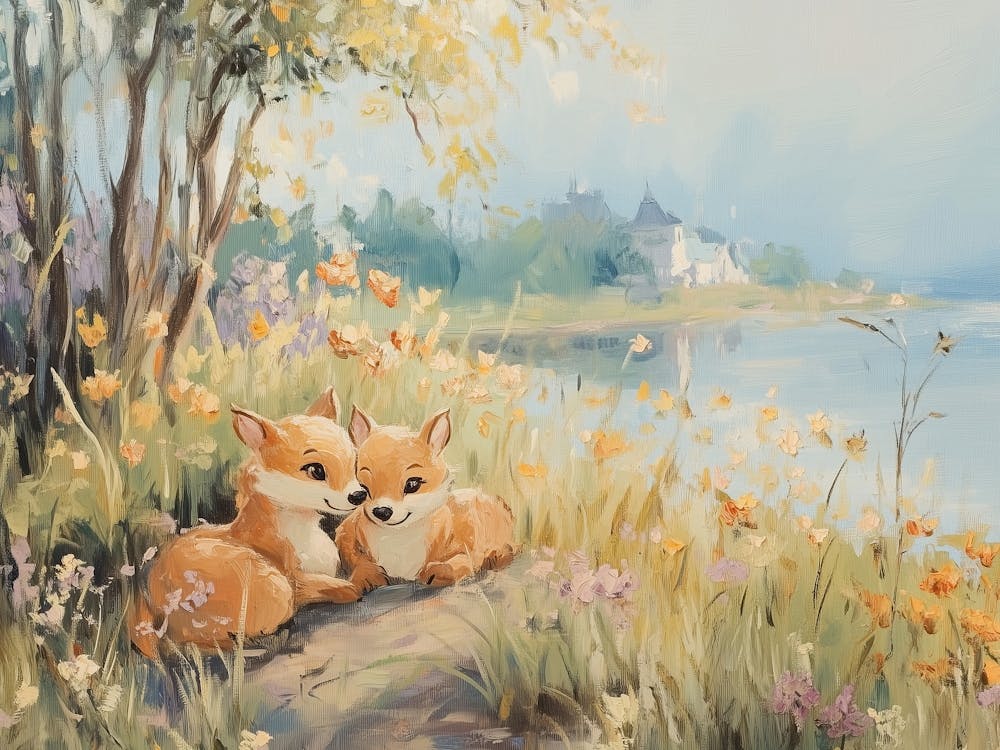 Foxes By The Lake