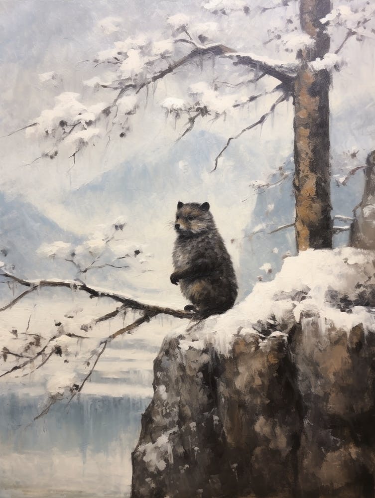 Vintage Winter Animal Painting Marten