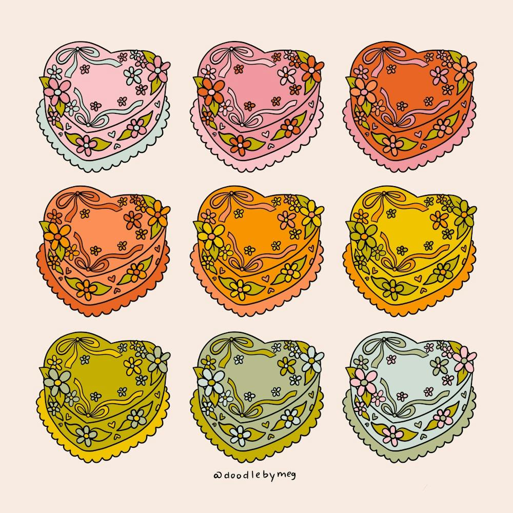 Rainbow Heart Cakes