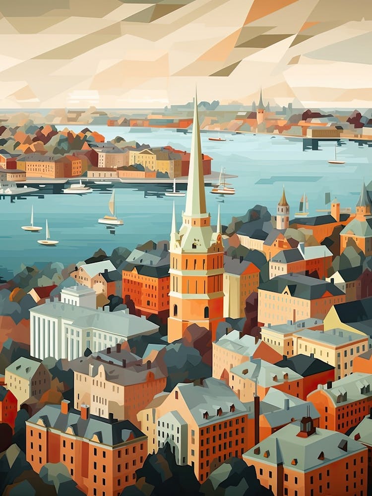 Helsinki, Finland, Geometric Illustration 1