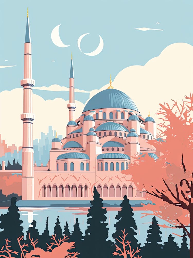 The Blue Mosque   Istanbul, Turkey   Cute Botanical Illustration Travel 2
