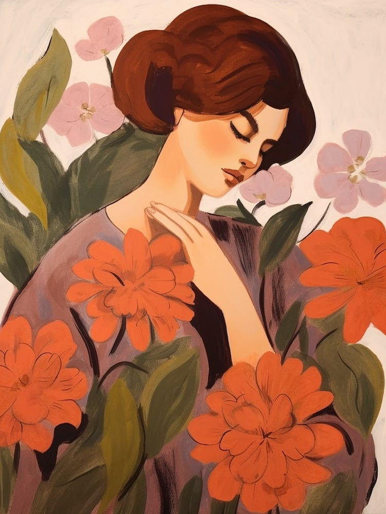 Woman With Autumnal Flowers Hydrangea