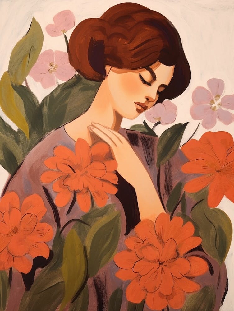 Woman With Autumnal Flowers Hydrangea