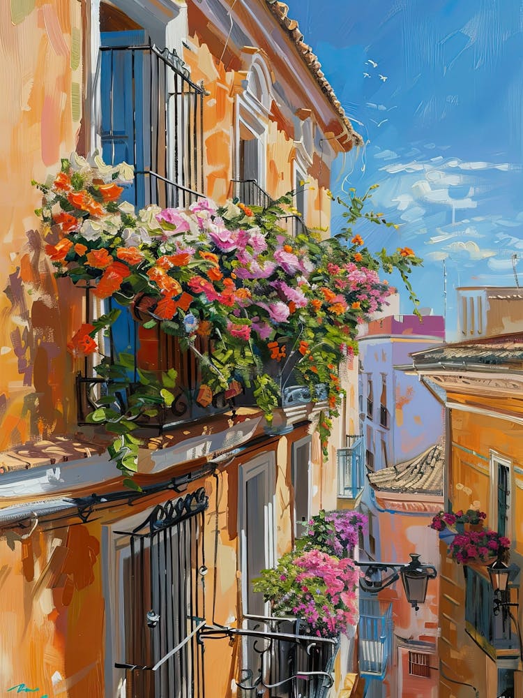 Balcony View Painting In Malaga 2