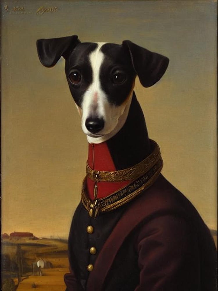 Italian Greyhound Renaissance Portrait Oil Painting