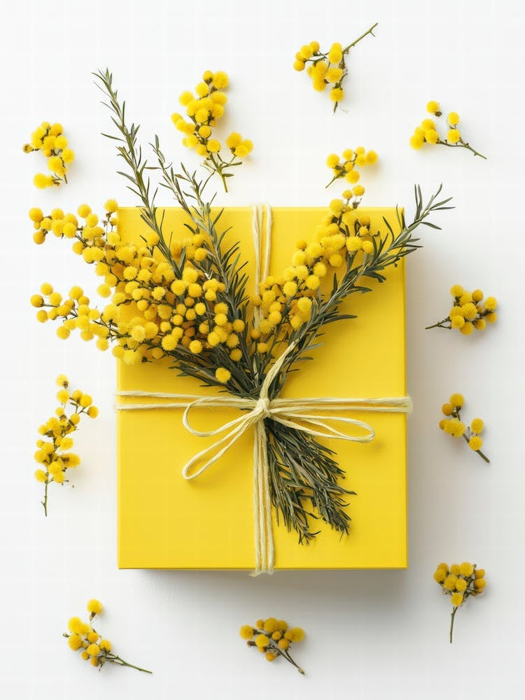 Yellow Gift Box With Yellow Flowers