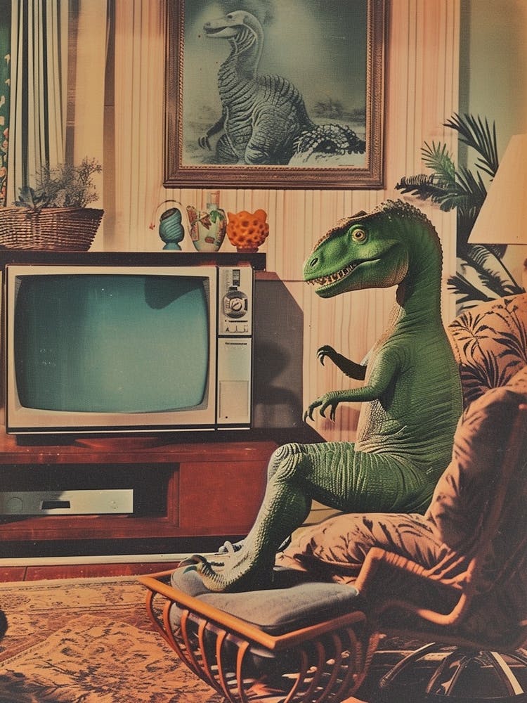 Retro Collage Dinosaur Watching Tv 1
