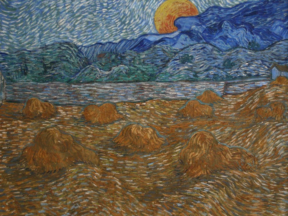 Landscape With Wheat Sheaves And Rising Moon,Vincent Van Gogh