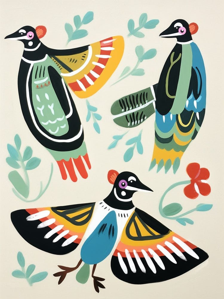 Folk Style Bird Painting Lapwing 4