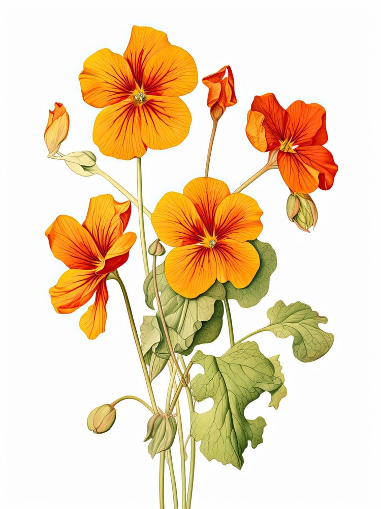 Nasturtiums Flower Vintage Botanical 0