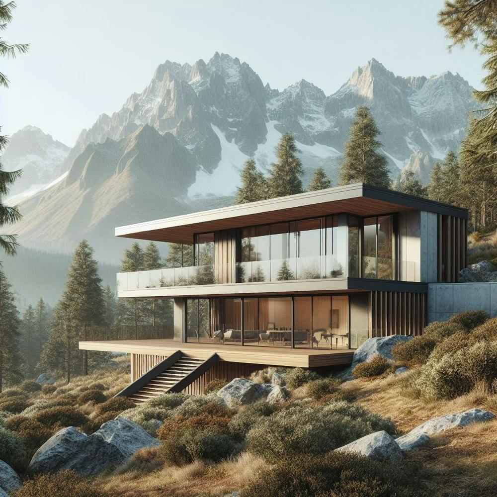 Modern house at mountains