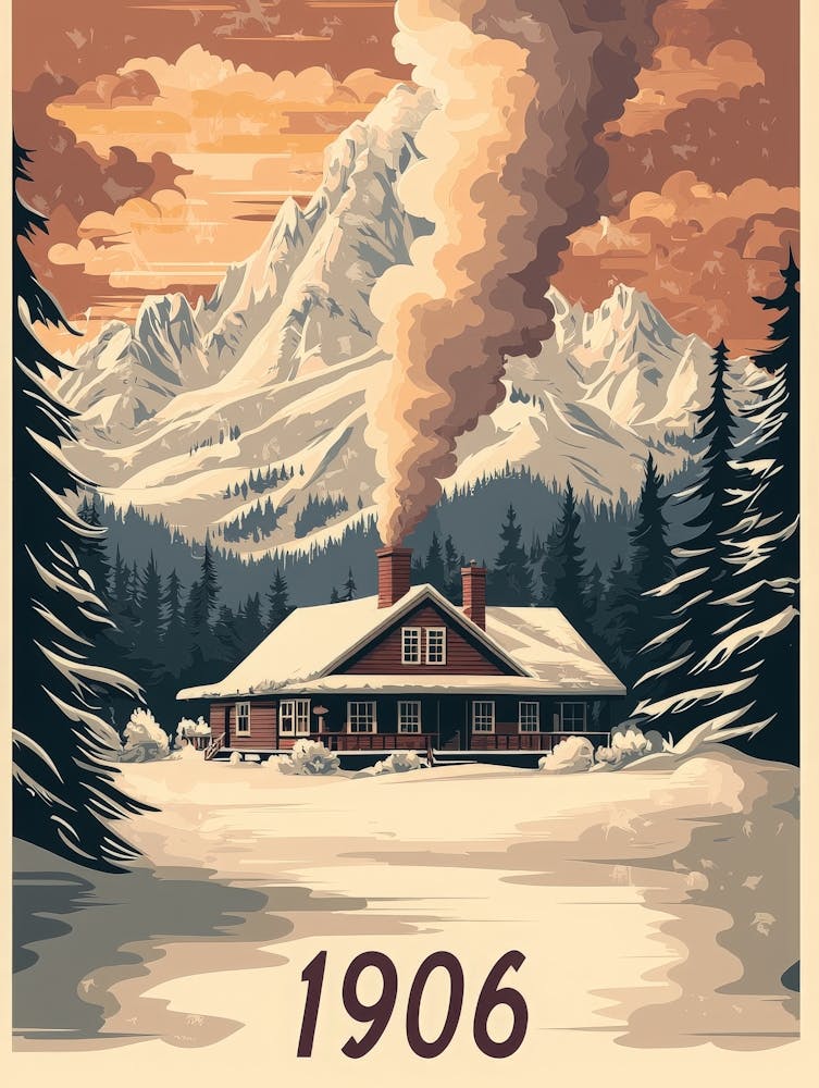 Aihrgdesign A Vintage Travel Poster Of A Cozy Mountain Lodge