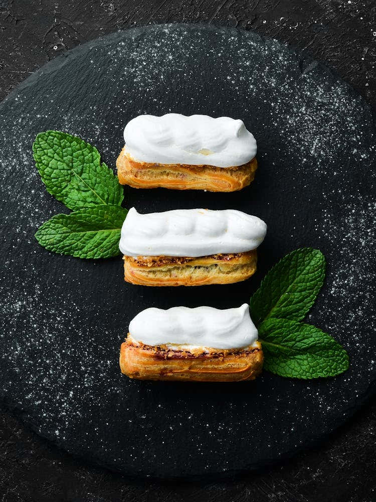 Eclairs, cake — Food kitchen poster/blackboard, photo art