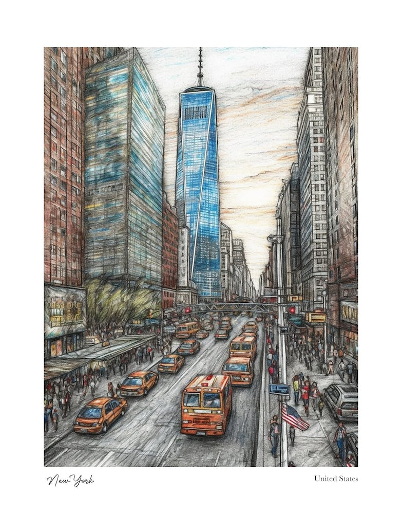 New York United States Drawing Pencil Style 3 Travel Poster
